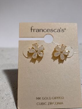 Francesca's Collections Gold and White Flower Stud Earrings